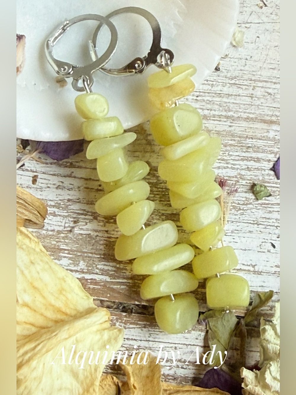 Fall + Lemon jade  long dangle earrings + silver